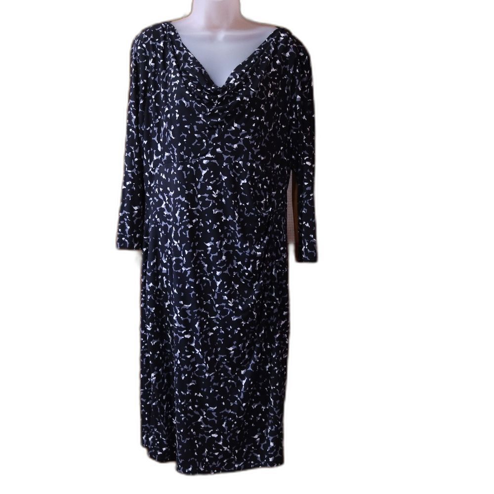 Anne Klein Print Black & White Sheath Dress with Waterfall Neck 14